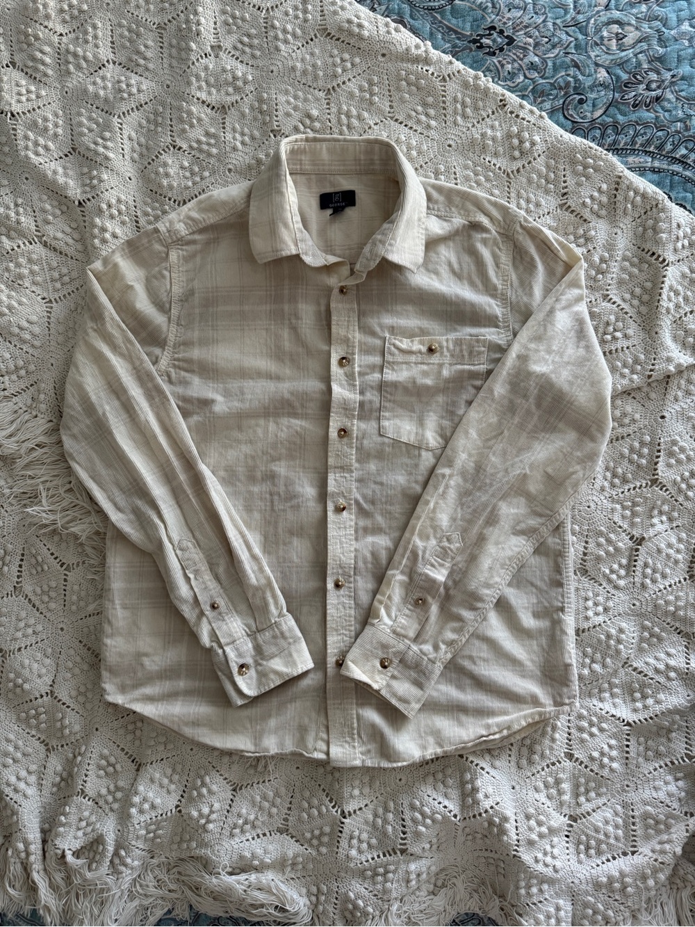 George Light Beige Button-Down Plaid Men's Shirt